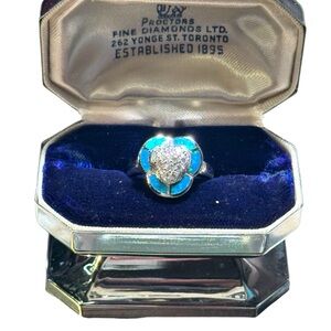 Lovely CZ crystal and opal mosaic fancy design 925 sterling silver ring